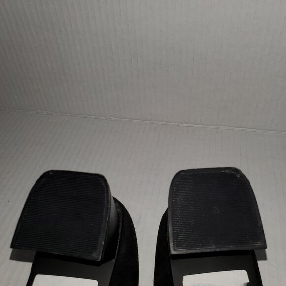 Black Suede Pump w/ Gold Trim, Block Heel, and Square Toe - Picture 12 of 12